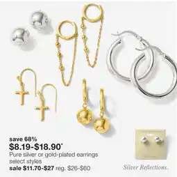 JC Penney Pure silver or gold-plated earrings offer