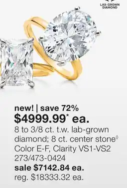 JC Penney 8 to 3/8 ct. t.w. lab-grown diamond 8 ct. center stone◊ Color E-F, Clarity VS1-VS2 offer