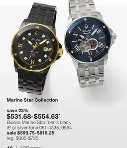 JC Penney Bulova Marine Star men's black IP or silver-tone 9651-4335, 9564 offer