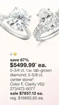 JC Penney 5-3/4 ct. t.w. lab-grown diamond 5-5/8 ct. center stone¥ Color F, Clarity VS2 offer