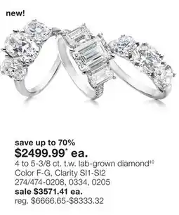 JC Penney 4 to 5-3/8 ct. t.w. lab-grown diamond Color F-G, Clarity SI1-SI2 offer