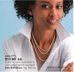 JC Penney Cubic zirconia pure silver or gold-plated tennis necklace offer