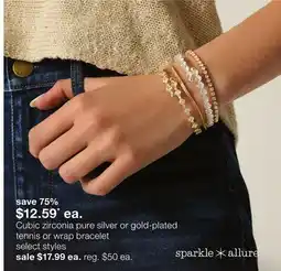 JC Penney Cubic zirconia pure silver or gold-plated tennis or wrap bracelet offer