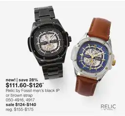 JC Penney Relic by Fossil men's black IP or brown strap offer