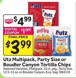 Stop&Shop Utz Multipack, Party Size or Boudler Canyon Tortilla Chips offer