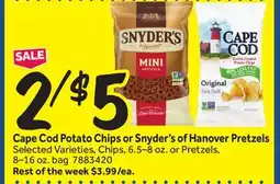 Stop&Shop Cape Cod Potato Chips or Snyder's of Hanover Pretzels offer