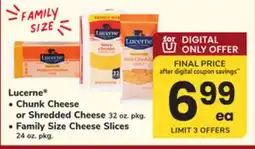 ACME Lucerne Chunk Cheese or Shredded Cheese 32 oz. pkg., Family Size Cheese Slices 24 oz. pkg offer