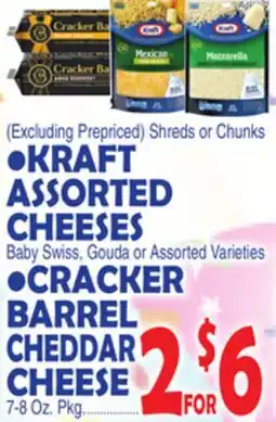 Bravo Supermarkets KRAFT ASSORTED CHEESES •CRACKER BARREL CHEDDAR CHEESE 7-8 Oz. Pkg offer