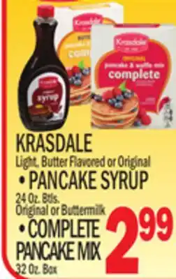 C Town KRASDALE PANCAKE SYRUP, COMPLETE PANCAKE MIX offer