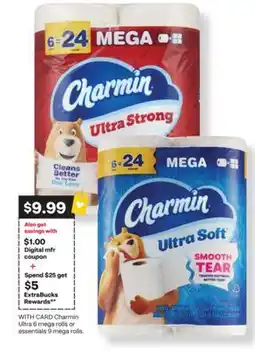 CVS Charmin Ultra 6 mega rolls or essentials 9 mega rolls offer