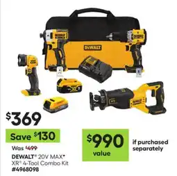 Lowe's 20V MAX XR 4-Tool Combo Kit offer