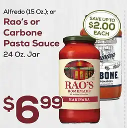 DeCicco & Sons Alfredo (15 Oz.) or Rao's or Carbone Pasta Sauce offer
