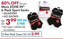 Boscov's Mens ZONE IN 6-Pack Sport Socks offer