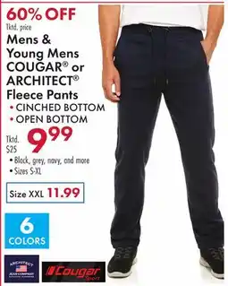 Boscov's Mens & Young Mens COUGAR or ARCHITECT Fleece Pants offer