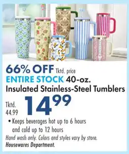 Boscov's ENTIRE STOCK 40-oz. Insulated Stainless-Steel Tumbler offer