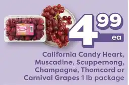Weis Markets California Candy Heart, Muscadine, Scuppernong, Champagne, Thomcord or Carnival Grapes offer