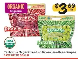 Winn Dixie California Organic Red or Green Seedless Grapes offer