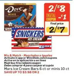 Winn Dixie Mars Ice Cream Bars offer