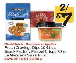 Winn Dixie Fresh Cravings Dips, Snack Factory Pretzel Crisps, La Mexicana Salsa offer