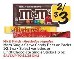 Winn Dixie Mars Single Serve Candy Bars or Packs offer