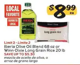 Winn Dixie Iberia Olive Oil Blend 68 oz or Winn-Dixie Long Grain Rice 20 lb offer