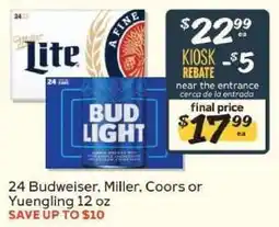 Winn Dixie 24 Budweiser, Miller, Coors or Yuengling 12 oz offer
