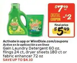 Winn Dixie Gain Laundry Detergent offer