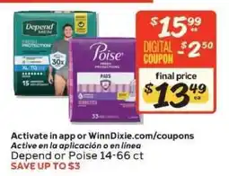 Winn Dixie Depend or Poise offer