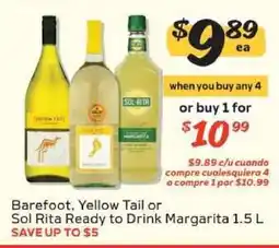Winn Dixie Barefoot, Yellow Tail or Sol Rita Ready to Drink Margarita 1.5 L offer