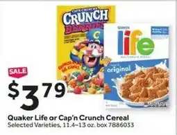 Stop&Shop Quaker Life or Cap'n Crunch Cereal offer
