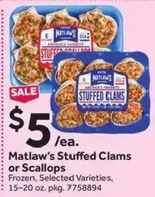 Stop&Shop Matlaw's Stuffed Clams or Scallops offer