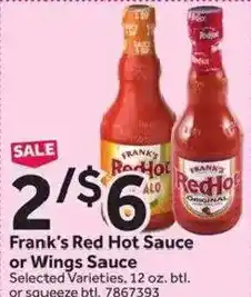 Stop&Shop Frank's Red Hot Sauce or Wings Sauce offer