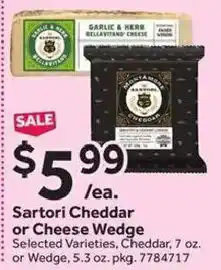 Stop&Shop Sartori Cheddar or Cheese Wedge offer