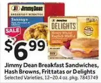 Stop&Shop Jimmy Dean Breakfast Sandwiches, Hash Browns, Frittatas or Delights offer