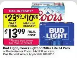 Stop&Shop Bud Light, Coors Light or Miller Lite 24 Pack offer
