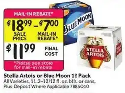 Stop&Shop Stella Artois or Blue Moon 12 Pack offer