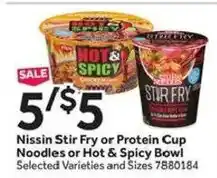 Stop&Shop Nissin Stir Fry or Protein Cup Noodles or Hot & Spicy Bowl offer