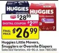 Stop&Shop Huggies Little Movers, Snugglers or Overnite Diapers offer