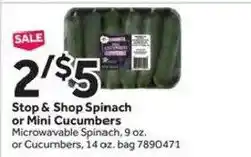 Stop&Shop Stop & Shop Spinach or Mini Cucumbers offer