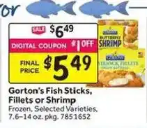 Stop&Shop Gorton's Fish Sticks, Fillets or Shrimp offer