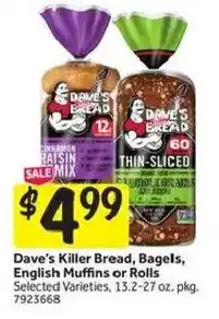 Stop&Shop Dave's Killer Bread, Bagels, English Muffins or Rolls offer
