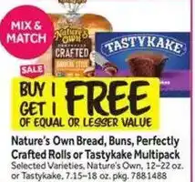 Stop&Shop Nature's Own Bread, Buns, Perfectly Crafted Rolls or Tastykake Multipack offer