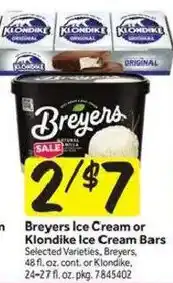 Stop&Shop Breyers Ice Cream or Klondike Ice Cream Bars offer