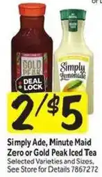 Stop&Shop Simply Ade, Minute Maid Zero or Gold Peak Iced Tea offer
