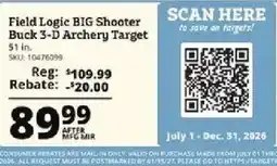 Rural King Field Logic big shooter buck 3-d archery target offer