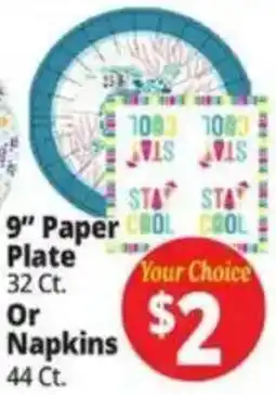 Ocean State Job Lot 9" Paper Plate Or Napkins offer