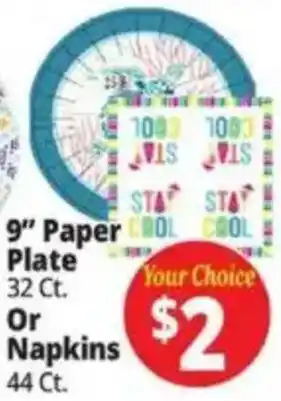 9" Paper Plate Or Napkins