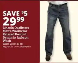 Rural King Lincoln Outfitters men's workwear relaxed bootcut denim in jackson wash offer