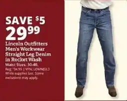 Rural King Lincoln Outfitters Men's Workwear Straight Leg Denim offer