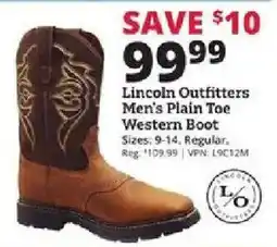 Rural King Lincoln Outfitters men's plain toe western boot offer